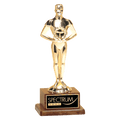10 3/4" Cast Metal Goldtone Finish Classic Achiever Figure on a Solid Walnut Base and Black Laser Engravable Plate