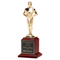 13 1/2" Cast Metal Goldtone Finish Classic Achiever Figure on a Rosewood Piano Finish Base with a Black Laserable Plate