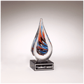 7 1/2" Teardrop Art Glass on Black Glass Base with Black Laserable Aluminum Plate