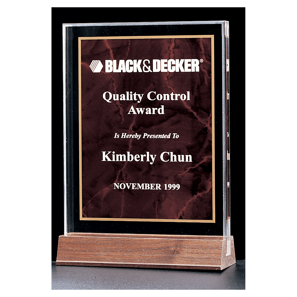 Ruby Marble Acrylic Award with American Walnut 7" x 9 5/8" Base