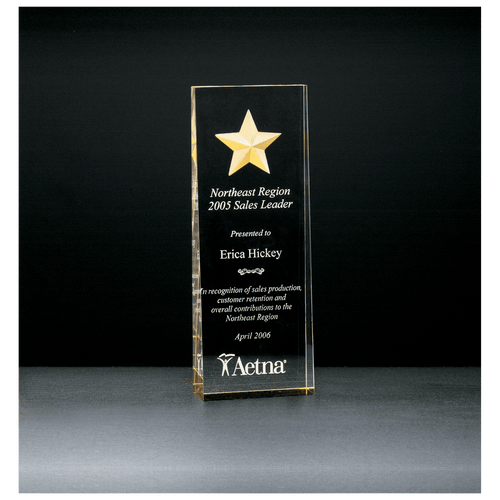 2 7/8" x 8" Constellation Series Etched Star with Gold Paint-Filled and Mirrored Bottom Acrylic