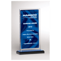 5" x 8 1/2" Dark Blue Draped Satin Patterned Acrylic with Silver Mirror Border, Black with Blue Top Base