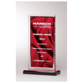5 x 8 1/2" Deep Red Draped Satin Patterned Acrylic with Silver Mirror Border, Black with Red Top Base