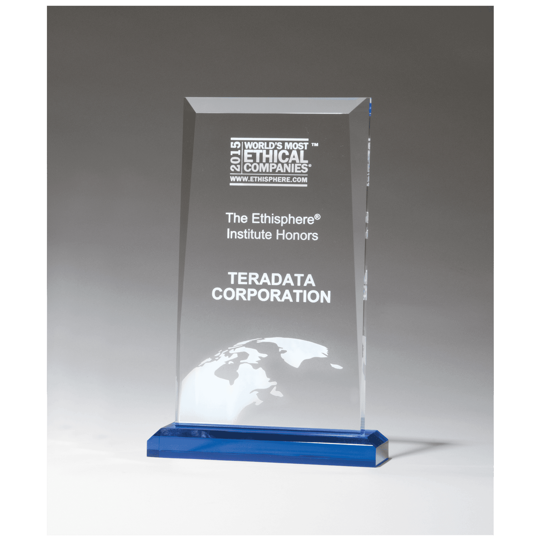 6 x 9 3/4" Apex Series Clear Acrylic Award with Blue Highlights and Blue Base