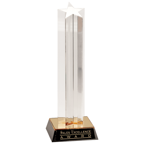 11" Clear Single Star Column Acrylic with Gold/Black Base
