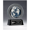 7 1/4" x  8 3/4" Glass Clock with World Dial on Black High Gloss Base, Black Plate