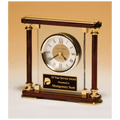 7" x 7" Glass and Rosewood Piano Finish Clock with  Gold Metal Accents and Black Plate