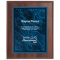 Medium Cherry Finish Plaque with Blue Marble Acrylic Plaque Plate