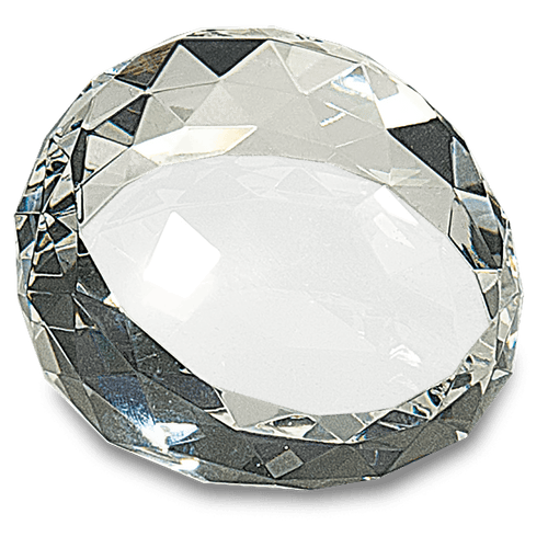 2 1/2" x 1 3/4" Clear Round Crystal Facet Paperweight