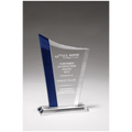5 1/4 x 8" Zenith Series Clear Glass Award with Blue Glass Highlights