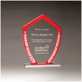 7 1/4" x 9 5/8" Shield Shaped Glass Award with Red Border and White Laurel Leaves