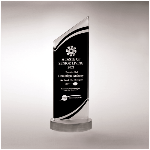3 1/2" x 10 7/8" x 3/8" Thick Zenith Series Black Silkscreened Glass with Frosted Accents, Heavy Aluminum Base