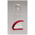 Red Contemporary Clear 3 7/8" x 10 1/8" x 1/2" Thick Glass Award, Arched Base with Matte Metallic Finish