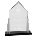 7" x 10 1/4" x 3/8" Thick Peak Series Clear Glass Top with Brushed Silver  Posts and Black Glass Base
