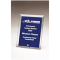 6" x 8" Clear Glass Plaque with Painted Blue Background,                   Silver Plated Easel Post