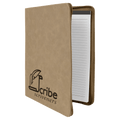 Light Brown 9 1/2" x 12" Light Brown w/ Zipper Laserable Leatherette Portfolio with Notepad