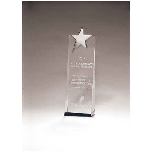 2 3/4" x 9" Crystal Trophy with Silver Star, Prism-3ffect
