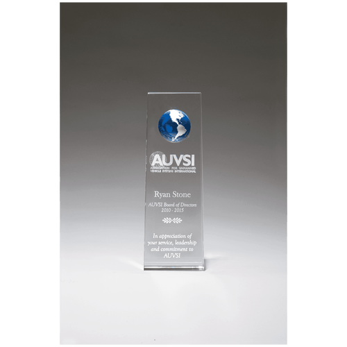2 3/4" x 8" Crystal Trophy with Blue Globe