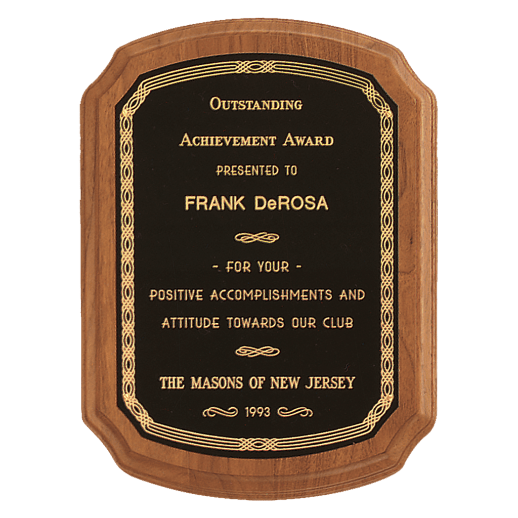 Walnut Plaque with Gold Border Laserable Black Brass 7" x 8" Coventry Series American Plate