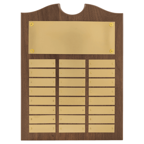 11" x 15"/Plates 7/8" x 2 3/4" American Walnut 24 Plate Perpetual Plaque with Brushed Brass Plates