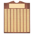 Walnut 200 Plate Perpetual Plaque with Brushed Brass 28" x 35"/Plates 7/8" x 2 3/4" American Plates
