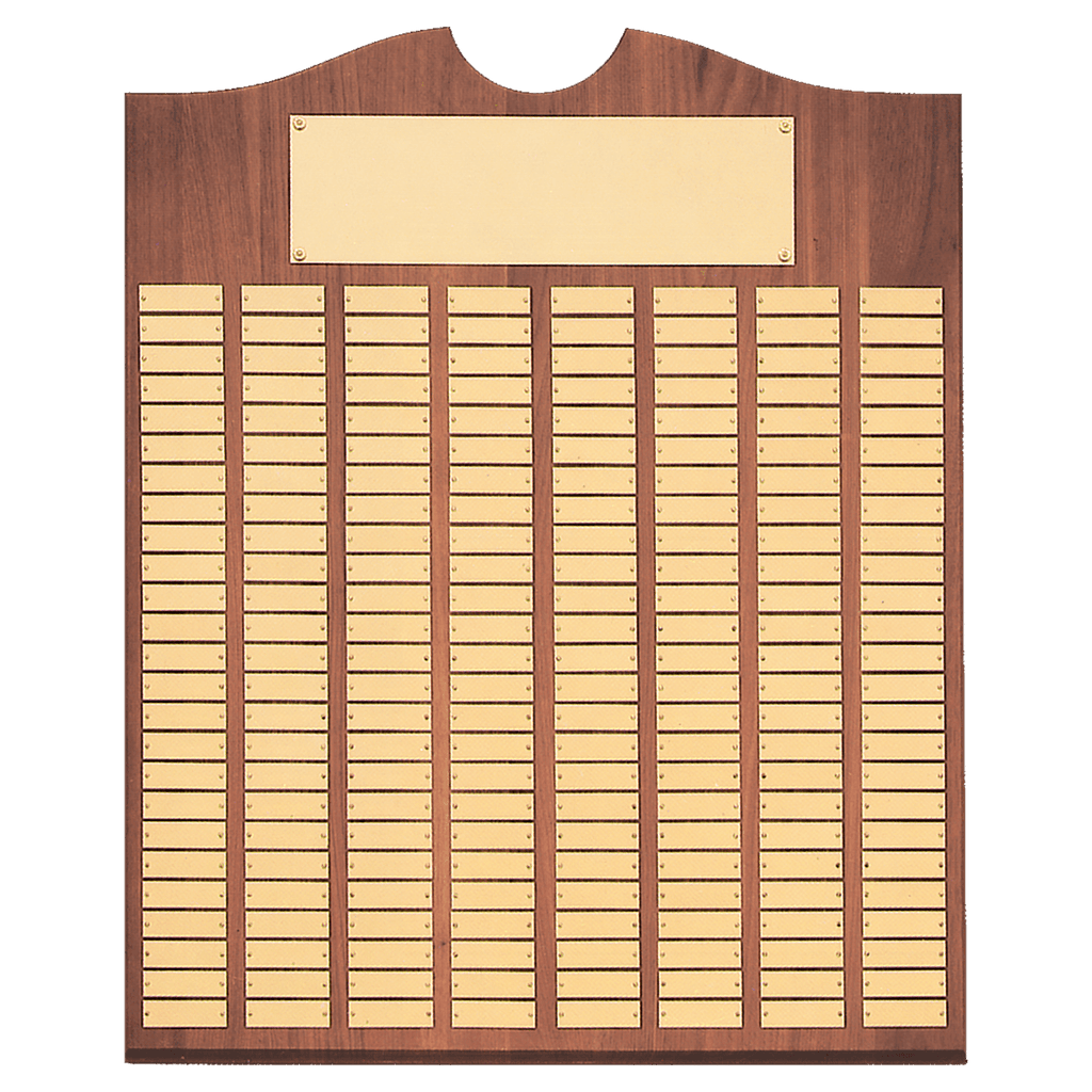 Walnut 270 Plate Perpetual Plaque with Brushed Brass 28" x 35"/Plates 7/8" x 2 3/4" American Plates