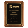 5" x 7" American Walnut Plaque with Gold Border Laserable Black Brass Plate