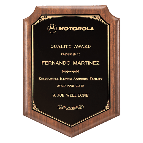 Walnut Plaque with Gold Border Laserable Black Brass 11" x 15" American Plate