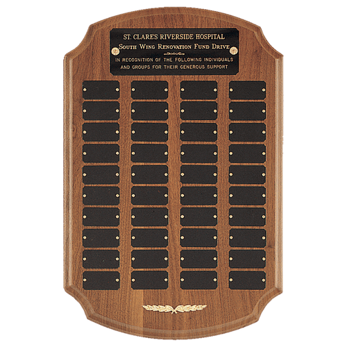 12" x 18"/Plates 1" x 2" American Walnut 40 Plate Perpetual Plaque with Black Brass Plates/Gold Trim