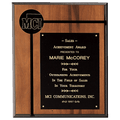 7" x 9" American Walnut Routed Plaque w/Black Brass Plate and 2 1/2" Black Brass Disc