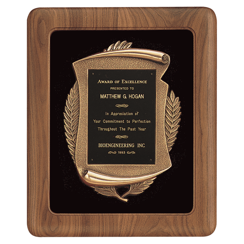 Walnut Frame w/Black Velour Back/Bronze Finish Frame/Black Brass 14" x 17" American Plate
