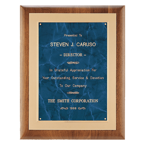 11" x 14" Airflyte Walnut Frame with Brushed Gold Metal Background and Sapphire Marble LaserFX Plate