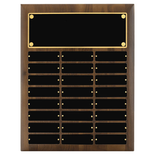 12" x 15"/Plates 1" x 3 1/4"American Walnut 24 Plate Perpetual Plaque with Black Brass Plates