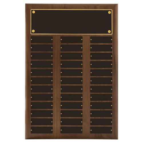 14" x 20"/Plates 1" x 3 1/4" American Walnut 36 Plate Perpetual Plaque with Black Brass Plates