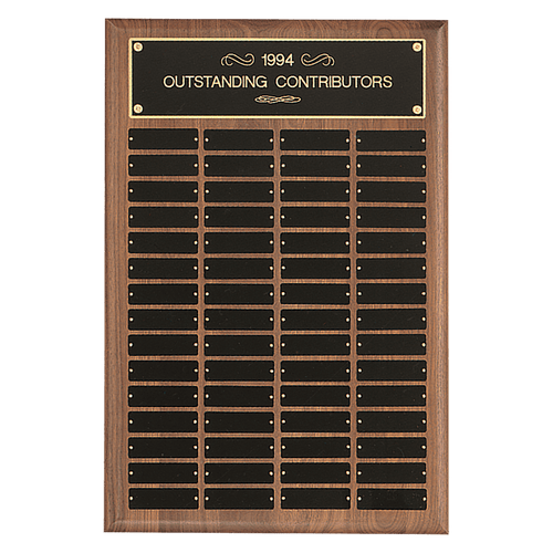 Walnut 60 Plate Perpetual Plaque with Black Brass 16" x 24"/Plates 1" x 3 1/4" American Plates