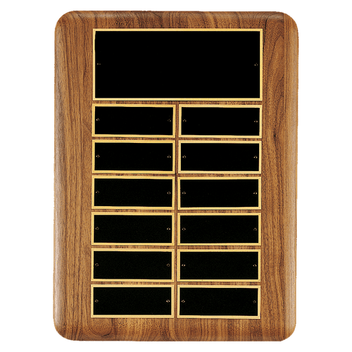 11" x 15"/Plates 1 1/2" x 3 3/4" American Walnut 12 Plate Perpetual Plaque with Black Brass Header Plate