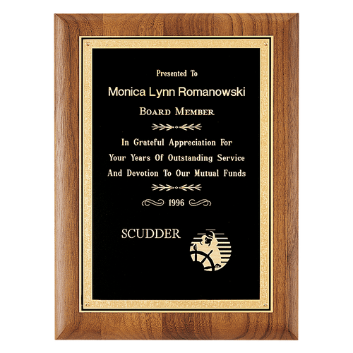 11" x 14" Coventry Series American Walnut Plaque with Gold Florentine Border Textured Black LaserFX Plate