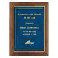 8" x 10" American Walnut Step Edge Plaque wiht a Gold Border Sapphire Marble LaserFX Plate