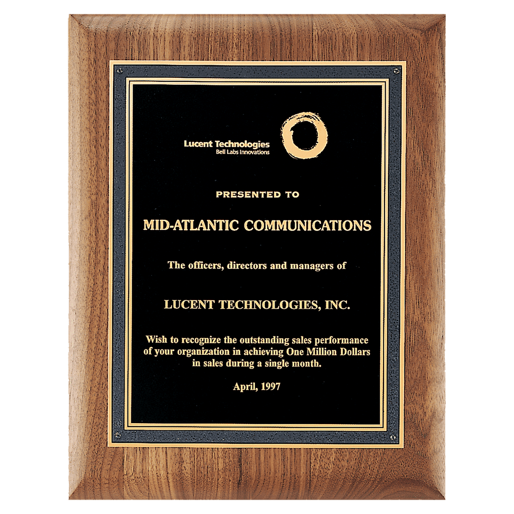 Walnut Plaque with Black/Gold Florentine Border Textured Black 2 9" x 12" American LaserFX Plate