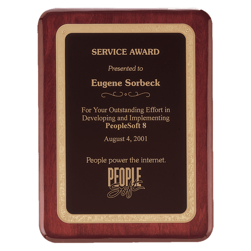 Rosewood Piano Finish Plaque with Black/Gold 10 1/2" x 13" Florentine Design LaserFX Plate