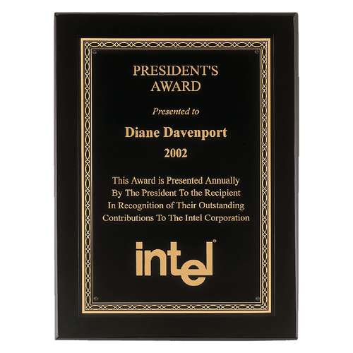 Black Piano Finish Plaque with Gold Florentine Border Laserable Black Brass 11" x 14" Airflyte Premium Plate