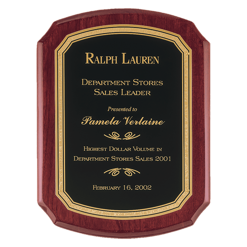 11" x 15" Airflyte Rosewood Piano Finish Plaque with Black/Gold Florentine Border LaserFX plate