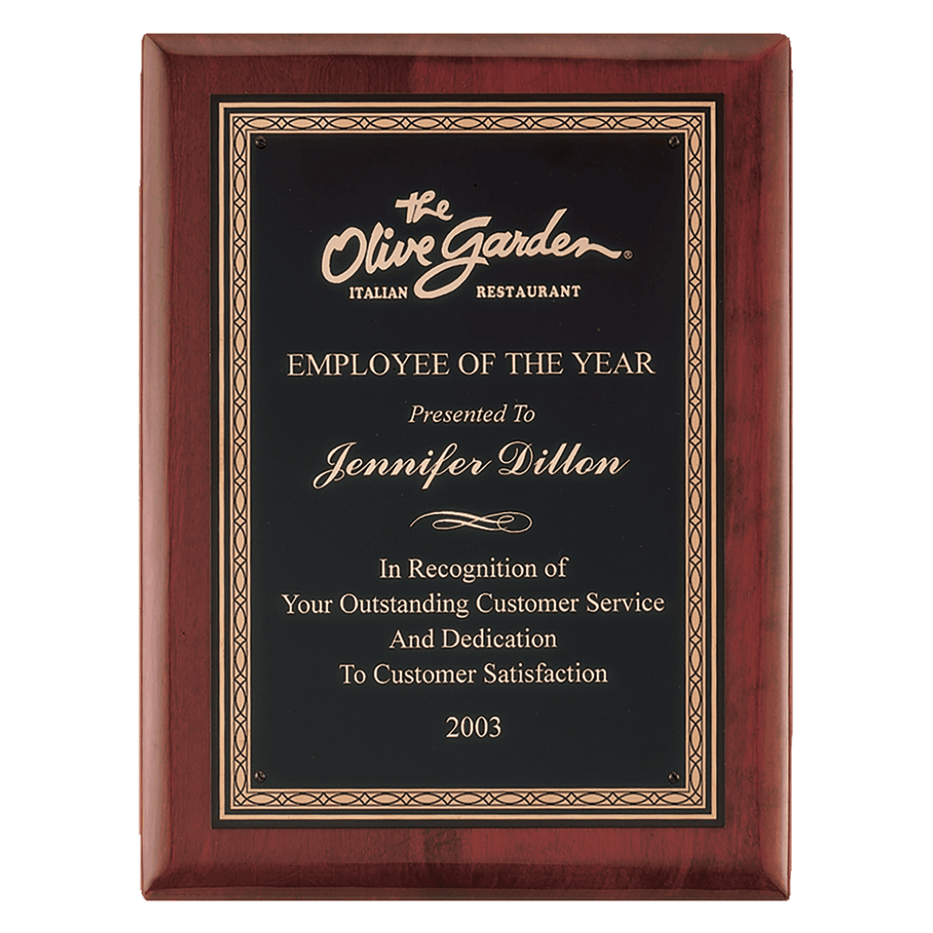 Rosewood Piano Finish Plaque with Gold Border Black Laserable Brass 9" x 12" Airflyte Premium Plate