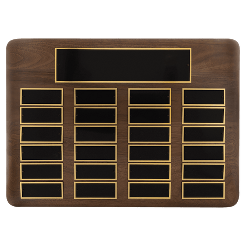 15" x 21"/Plates 1 1/2" x 3 3/4" American Walnut 24 Plate Perpetual Plaque with Black Brass Plates
