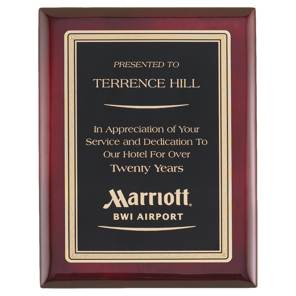 Rosewood Piano Finish Plaque with Gold Border Black 2 Airflyte Premium LaserFX Plate