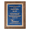 Walnut Piano Finish Plaque with Gold 7" x 9" Airflyte Premium Florentine Border Sapphire Marble LaserFX Plate