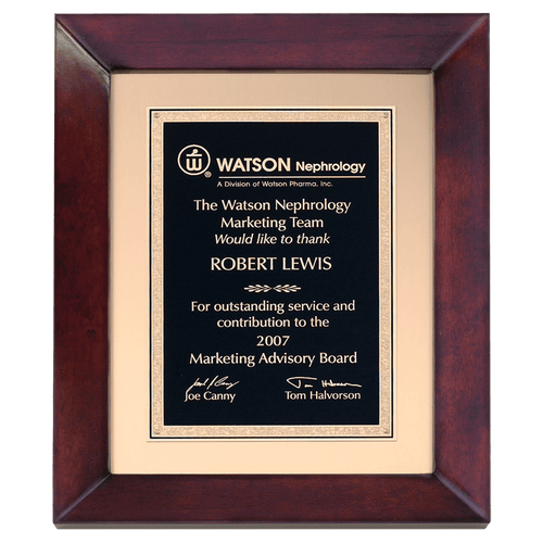 12" x 15" Airflyte Cherry Finish Frame wtih Gold Metal Background and Black and Gold LaserFX Florentine Border Plate