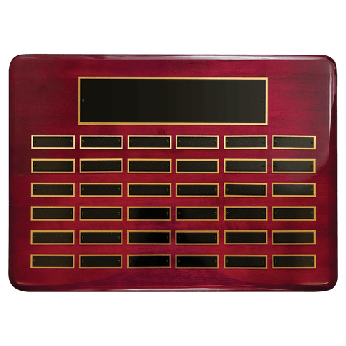 Rosewood Piano Finish 36 Plate Perpetual Plaque with Black Brass 15" x 21"/Plates 7/8" x 2 3/4" Plates