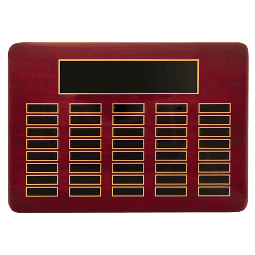 11" x 21"/Plates 7/8" x 2 3/4" Rosewood Piano Finish 40 Plate Perpetual Plaque with Black Brass Plates