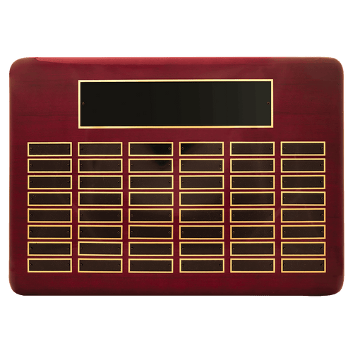 Rosewood Piano Finish 48 Plate Perpetual Plaque with Black Brass 15" x 21"/Plates 7/8" x 2 3/4" Plates